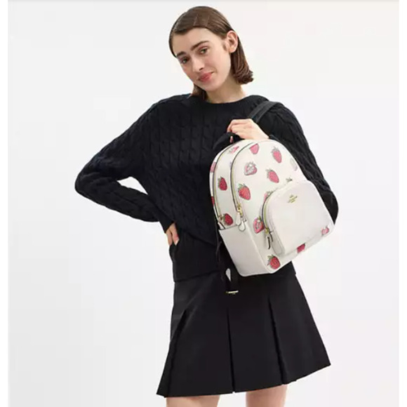 Coach Court Backpack with Strawberry Print Style In Canvas/Gold/Chalk CAS94 NWT - Picture 10 of 10